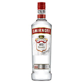 A clear 70cl bottle of Smirnoff - No. 21 Vodka (37.5% ABV) with a red label and gold accents displays a £16.99 price tag on the neck.